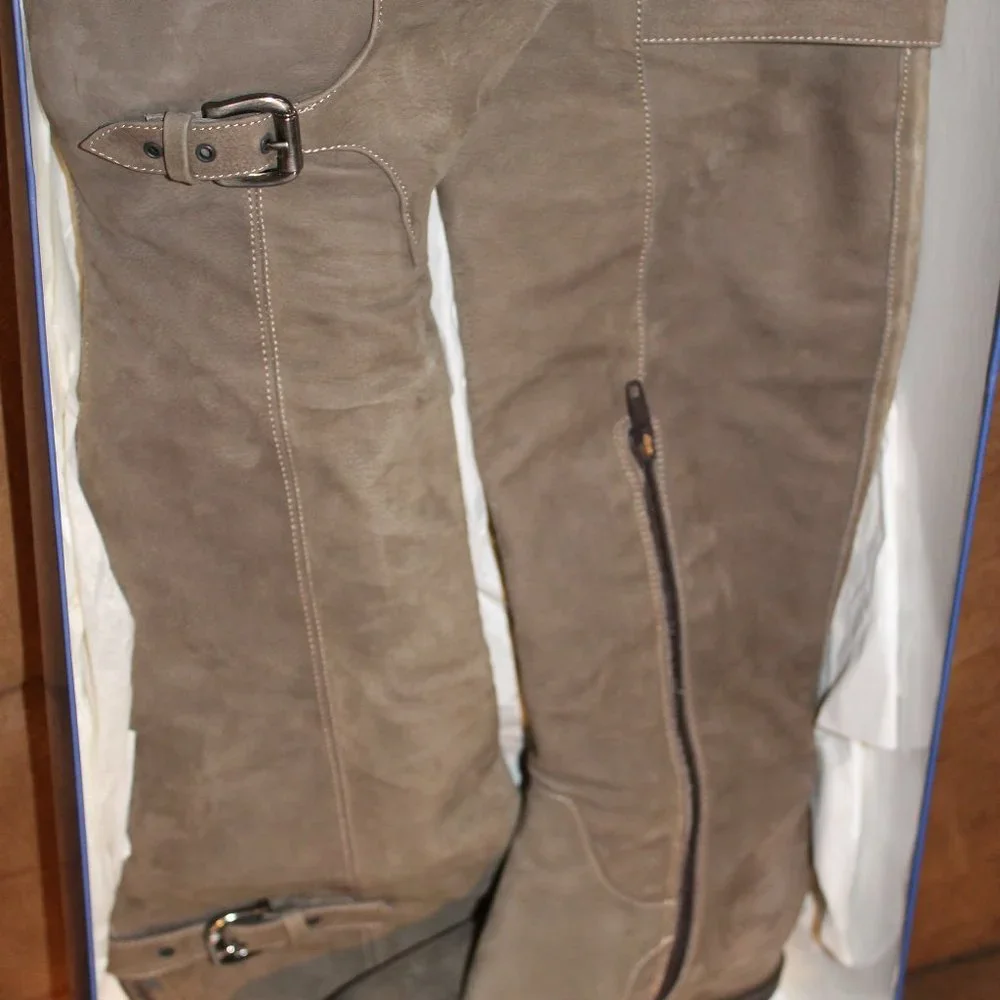 Napoleoni Women’s EU Size 36 Suede OTK Hidden Wedge Boots Olive Green Italy